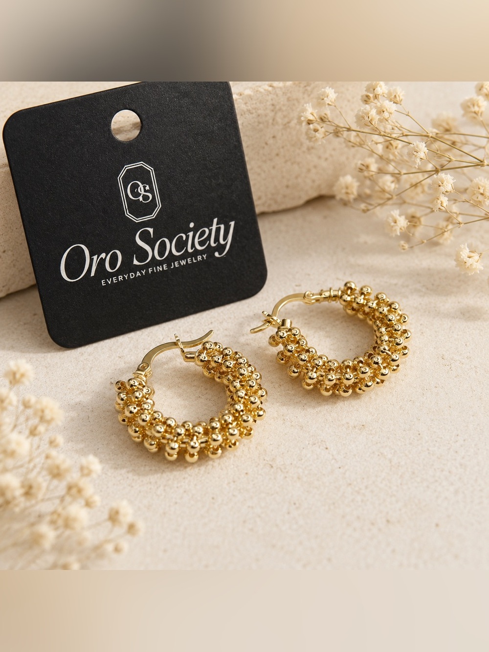 18K Gold Filled Beaded Cluster Hoop Earrings | New